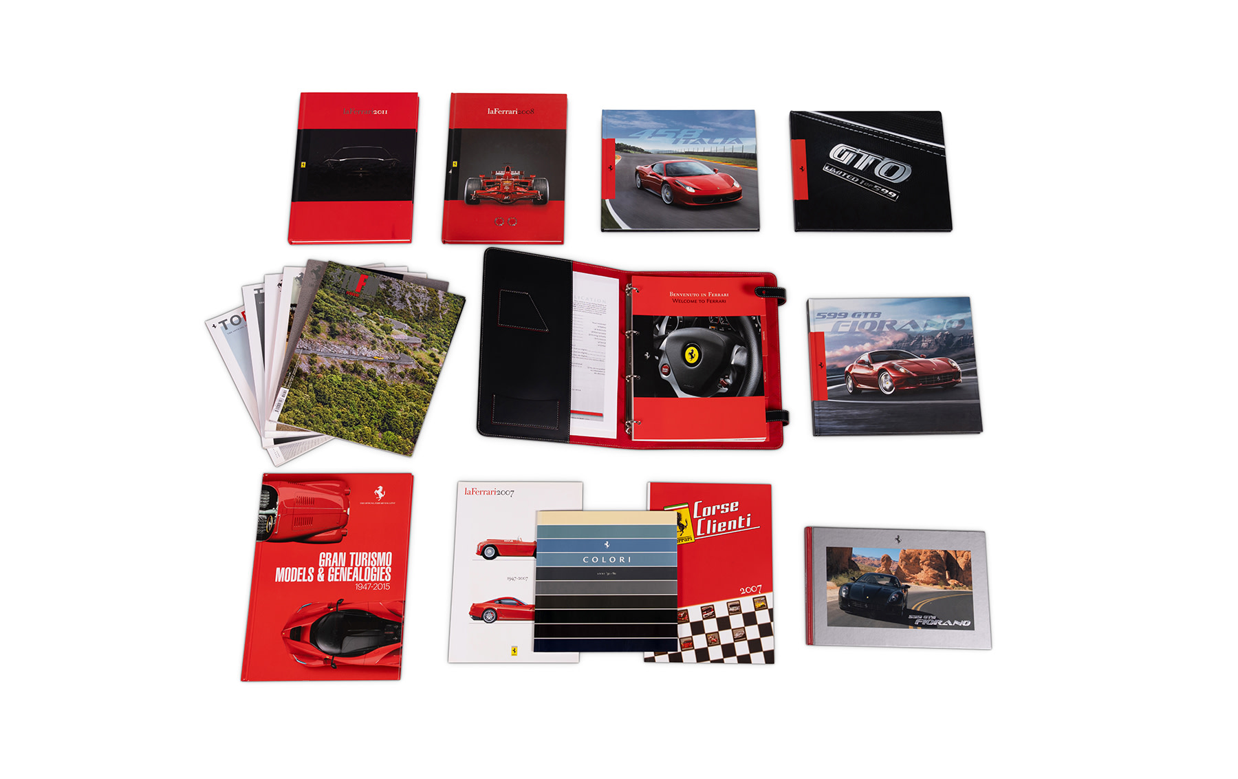 Assorted Ferrari Brochures, 1950s/1960s Ferrari Color Chart, and